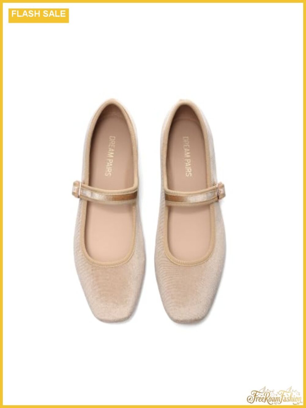 Women's Velvet Mary Jane Ballet Flats Square Toe Buckle Comfort